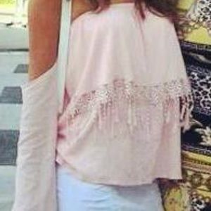 Boutique pink lace off the should sleeve top